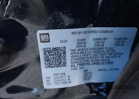 2024 Chevrolet Trailblazer Fwd Activ z USA, uszkodzony, nr VIN KL79MVSL5RB167999